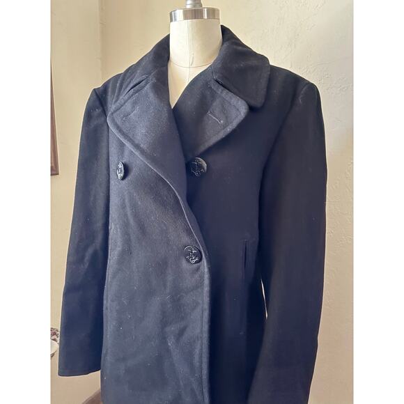 Vintage US Navy Peacoat Men’s 100% Wool Military Jacket Anchor Buttons Black S/M - Picture 2 of 6